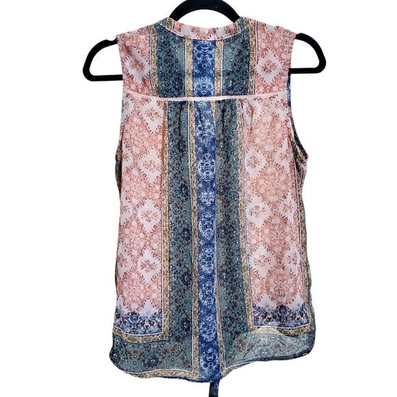 Knox Rose Womens Bohemian Pink/Green Top Size Small Earthy Semi-Sheer Tie-Front - Picture 8 of 13